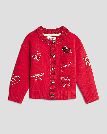Nephthys Mini Girls Red Doodle Cardigan