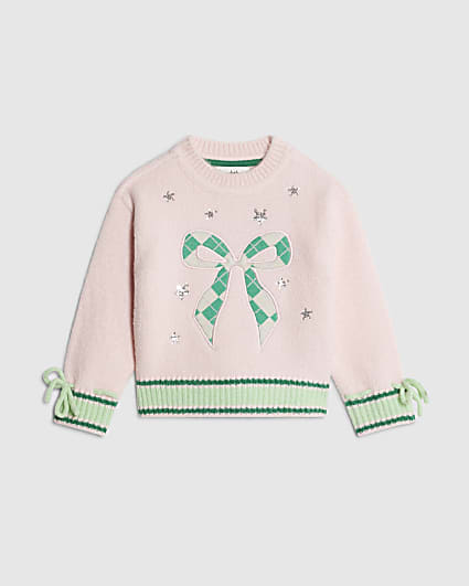 Nephthys Mini Girls Pink Argyle Bow Jumper