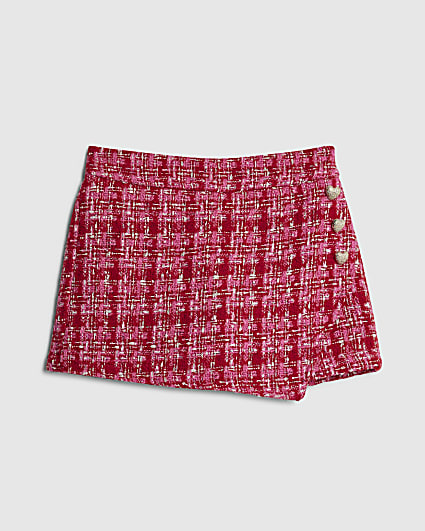 Girls Pink Boucle Button Skort