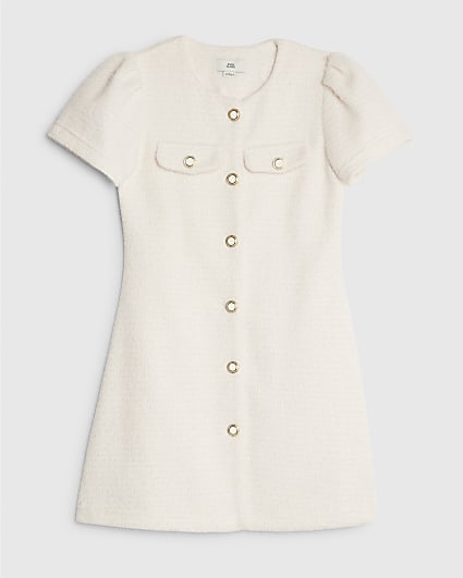 Girls Cream Fit And Flare Dress