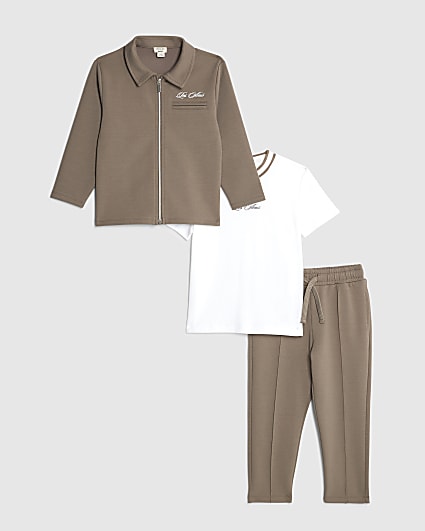 Mini Boys Brown Jacket 3 Piece Set