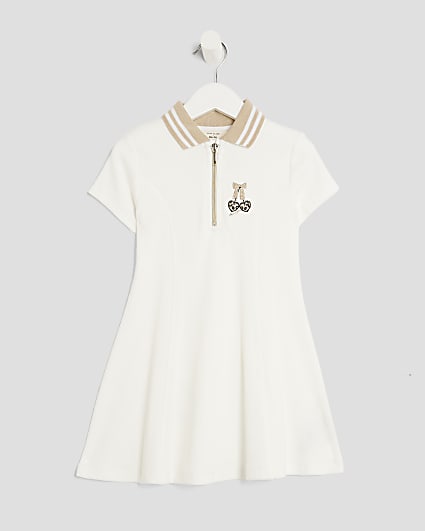 Mini Girls White Ribbed Leopard Cherry Dress