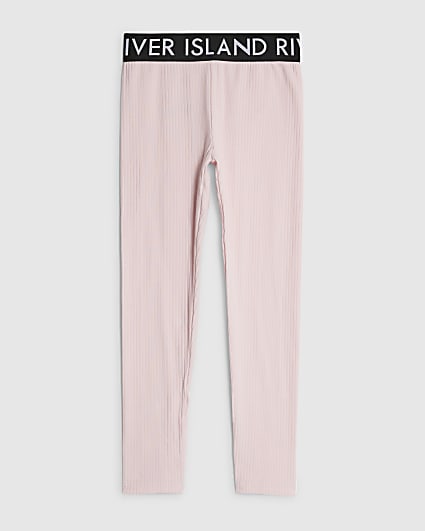 Girls Pink Ribbed RI Leggings