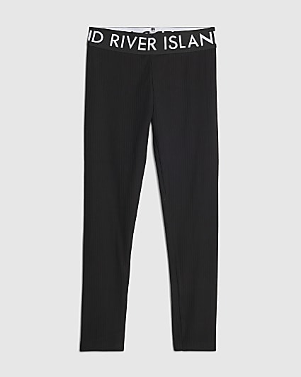 Girls Black Ribbed Leggings