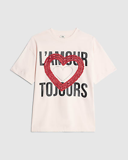 Girls Pink L'amour 3D Heart T-Shirt