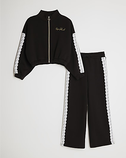 Girls Black Ruffle Sweatshirt Set