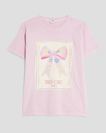 Girls Pink Floral Bow T-Shirt