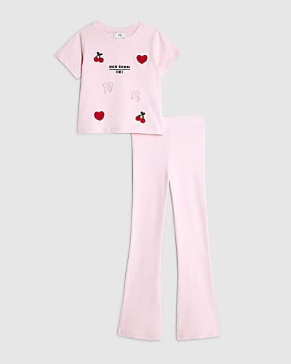 Girls Pink 3D Crochet T-Shirt Set