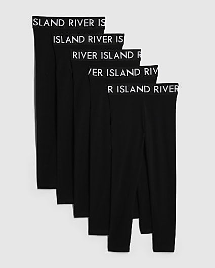 Girls Black Waistband 5 pack Leggings