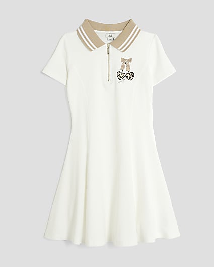 Girls Cream Ribbed Leopard Cherry Dress