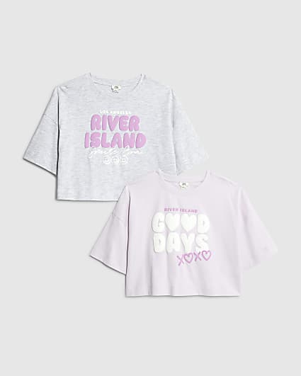 Girls Purple Pack Of 2 Crop Tops