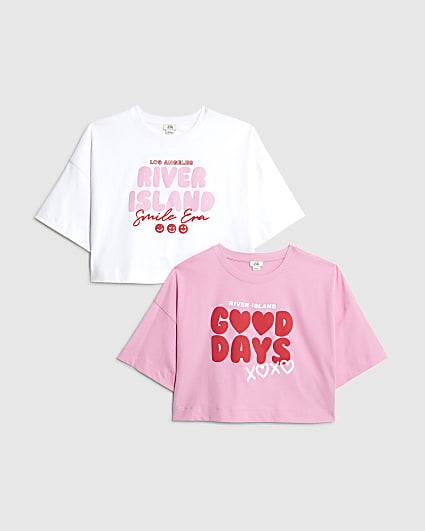 Girls Pink Pack Of 2 Crop Tops