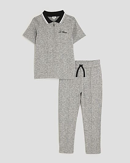 Boys Grey Check Polo Shirt Set