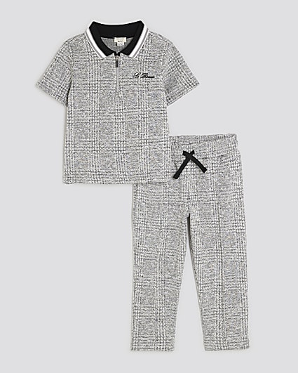 Mini Boys Grey Check Polo Shirt Set
