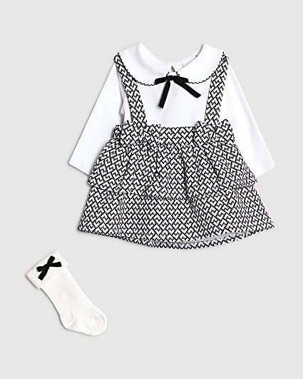 Baby Girls Cream Pinafore Dress 3 Piece Set