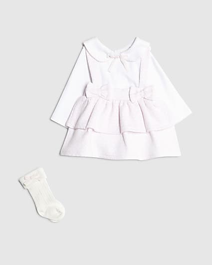 Baby Girls Pink Pinafore Dress 3 Piece Set