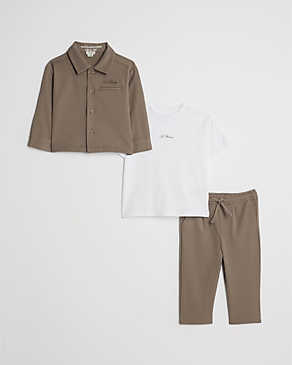 Mini Boys Beige Tailored 3 Piece Shirt Set