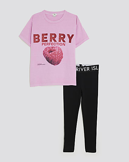 Girls Pink Berry T-Shirt And Leggings Set