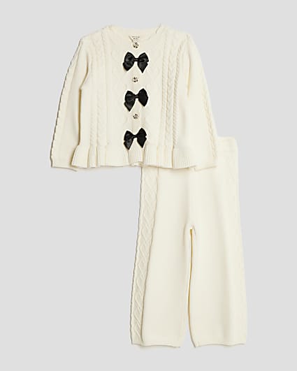 Mini Girls Cream Bow Jumper Set