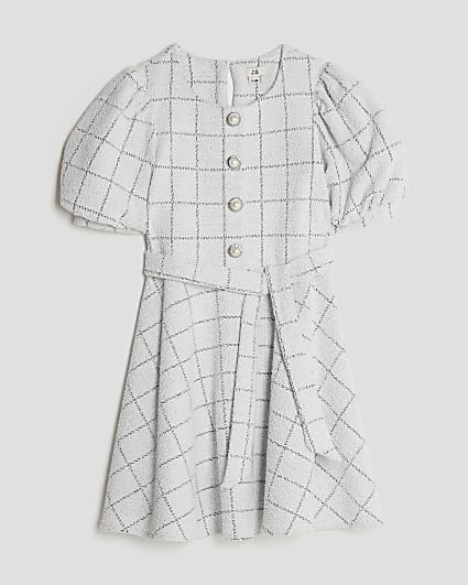 Girls White Boucle Check Dress