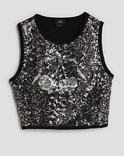 Girls Black Cherry Sequin Tank Top