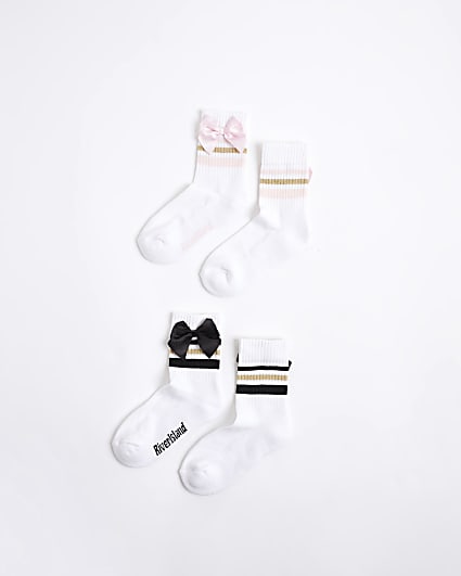 Girls White Sporty Stripe Pack Of 2 Socks