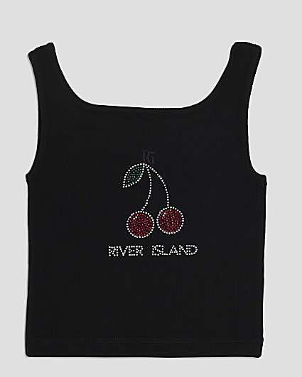 Girls Black Cherry Embellished Tank Top