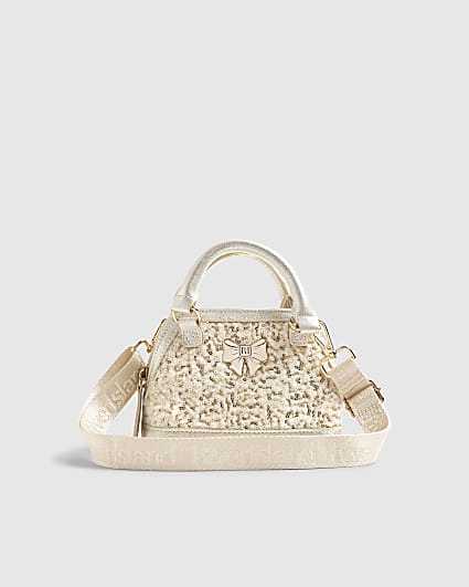 Girls cream sequin borq mini tote bag