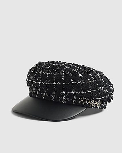 Girls Black Boucle Baker Boy Hat