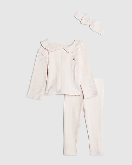 Baby Girls Pink Collar Ribbed Top Set