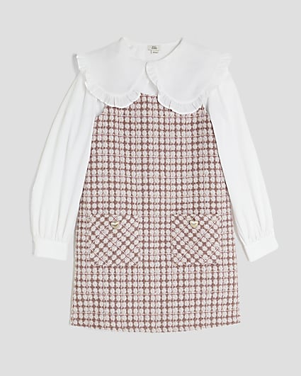 Girls Pink Boucle Check Shift Dress