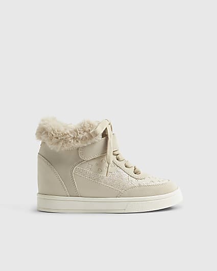 Girls Beige Wedge Hightop Trainers