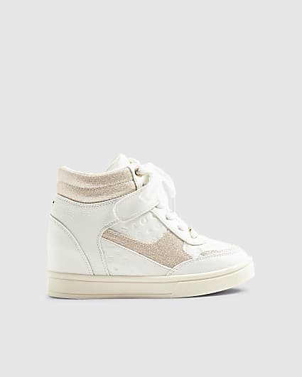 Girls White glitter wedge hightop trainers