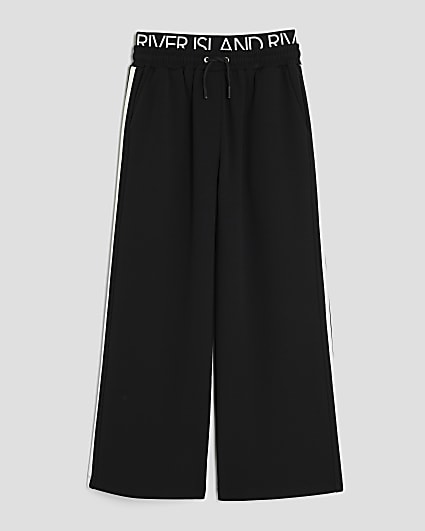 Girls Black RI Waistband Wide Leg Trousers