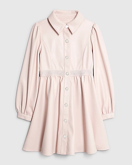 Girls Pink Faux Leather Dress