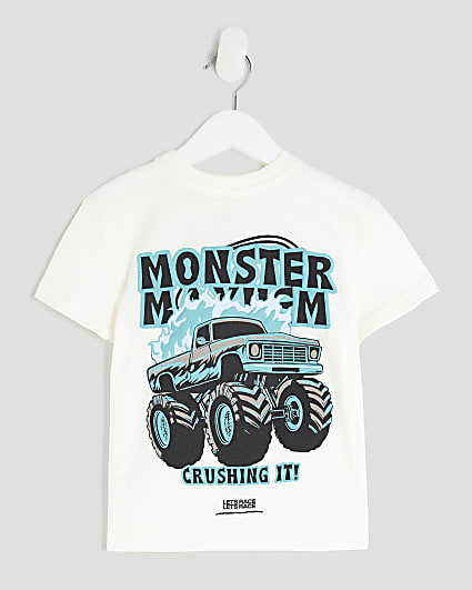Mini Boys White Monster Truck T-Shirt