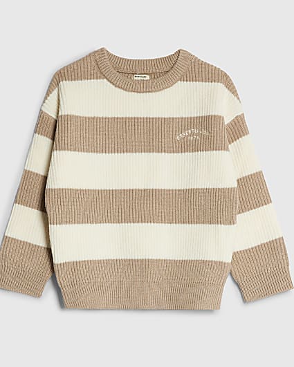 Mini Boys Beige Ribbed Stripe Jumper