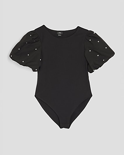Girls Black Embellished Bodysuit