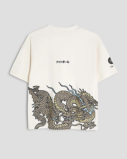 Boys White Dragon Hem T-Shirt