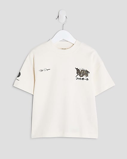 Mini Boys White Dragon Hem T-Shirt
