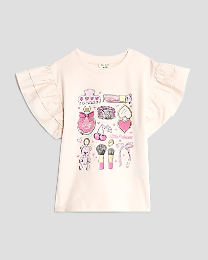 Mini Girls Pink Frill Sleeve Box T-Shirt