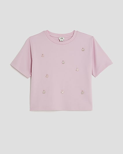 Girls Pink Charm Embellished T-Shirt