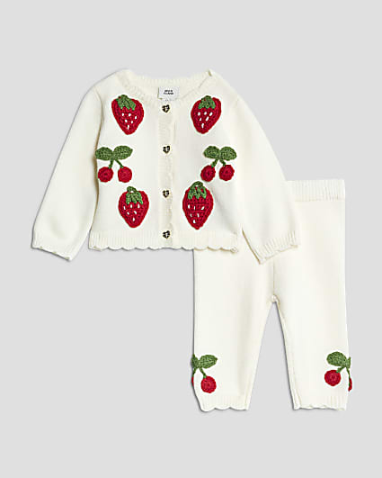 Baby Girls Beige Strawberry Cardigan Set