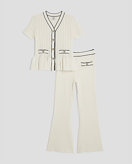 Girls Cream Peplum Waistcoat Set
