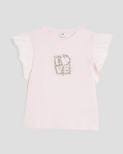 Girls Pink Love Frill T-Shirt