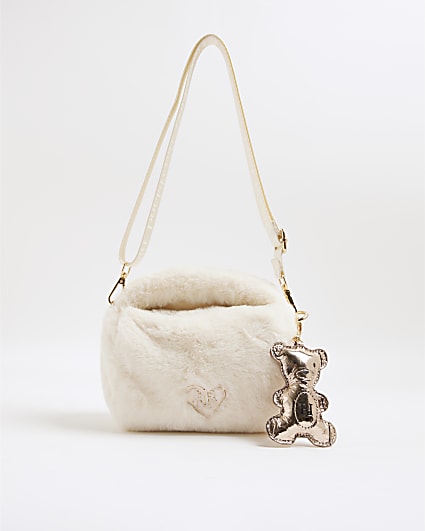 Girls Cream Faux Fur Cross Body Bag