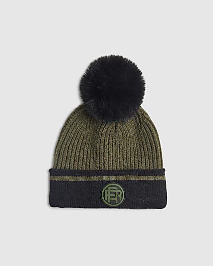 Mini Boys Khaki Colour Blocked Beanie