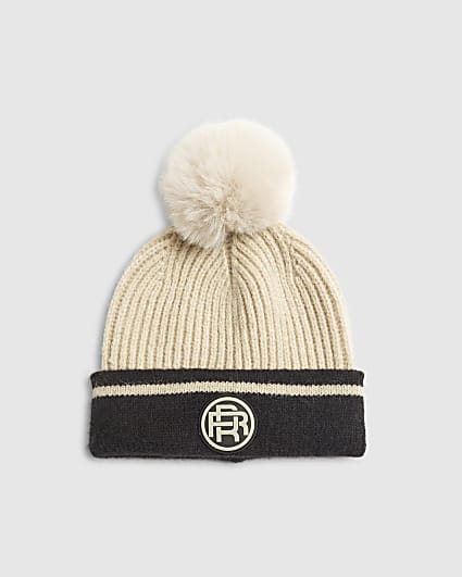 Boys Cream Colour Blocked Beanie Hat