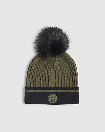 Boys Khaki Colour Blocked Beanie