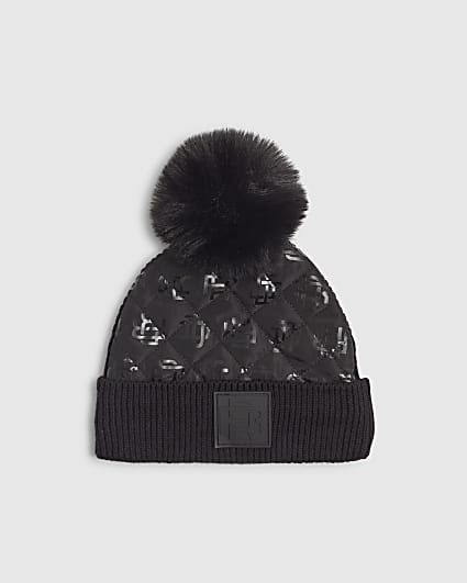 Mini Boys Black Nylon Monogram Beanie Hat